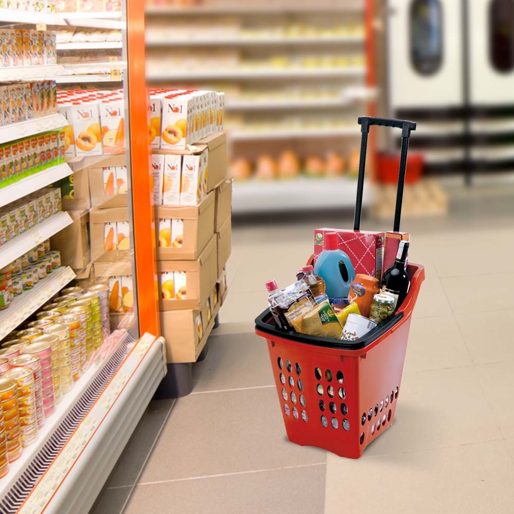 Canasta Rodante De Supermercado Cesta, Color Rojo