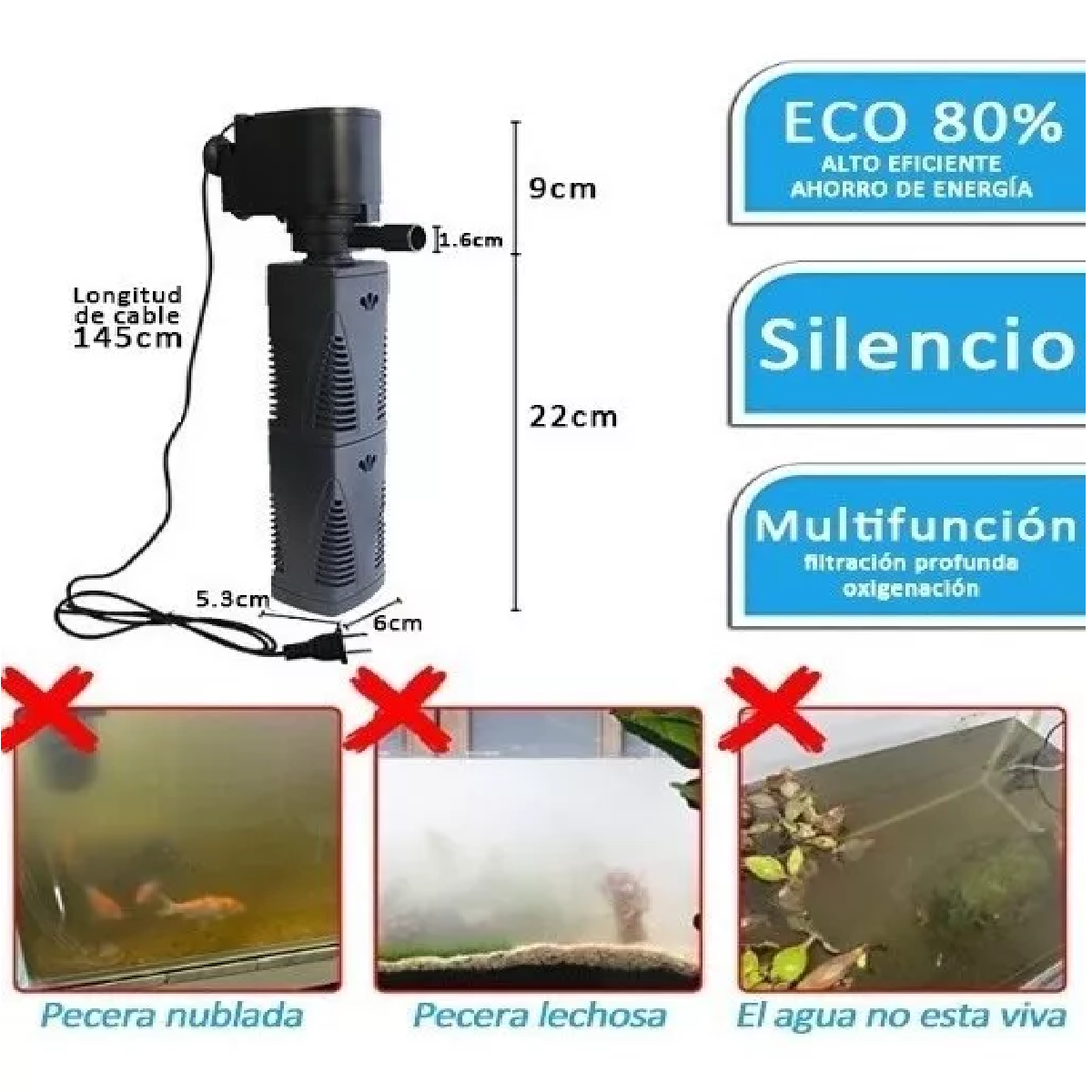 Filtro Incorporado Pecera Acuario 3 In 1 1000l/h Oxigenación