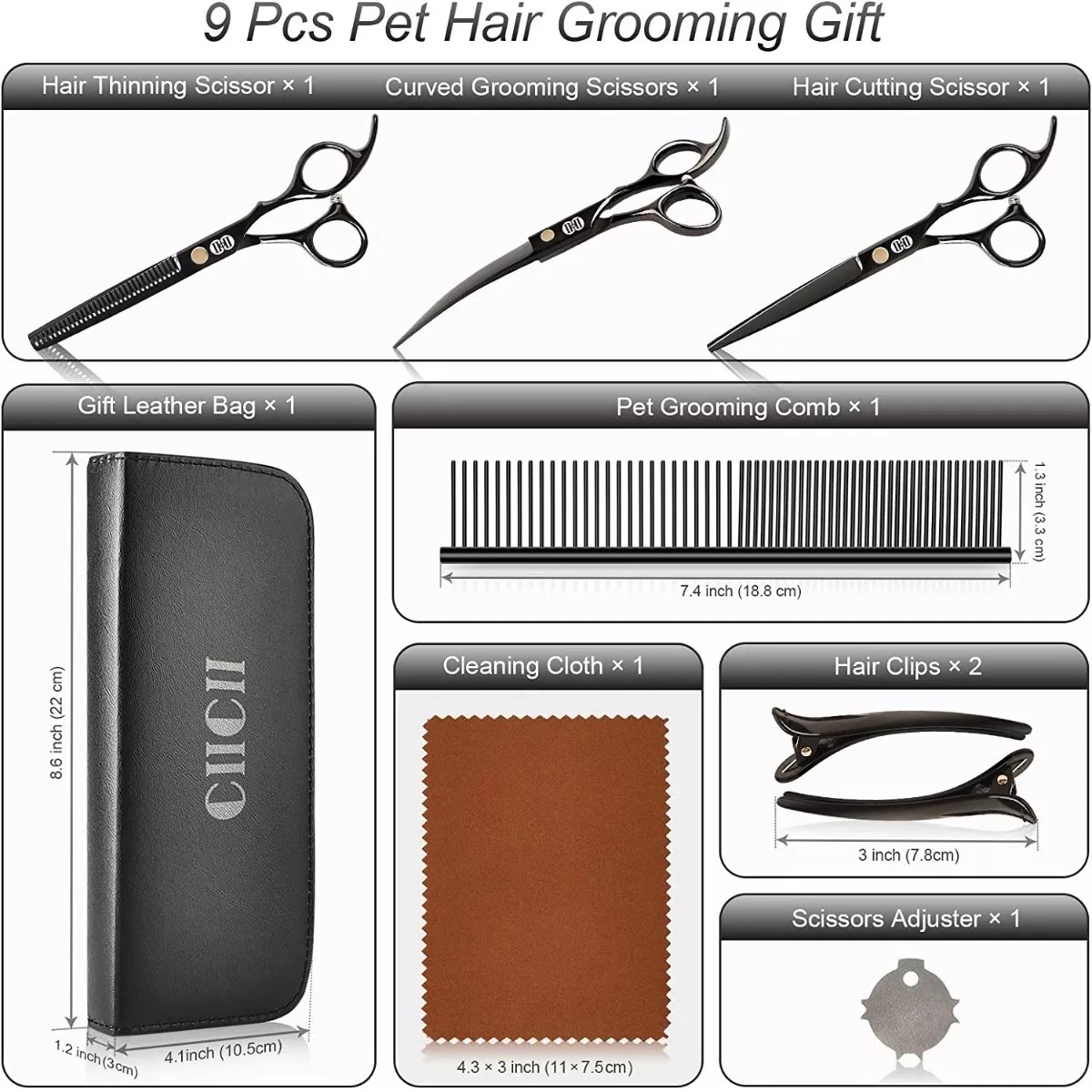Kit De Tijeras Para Peluquería Canina 9 Piezas Obscuro