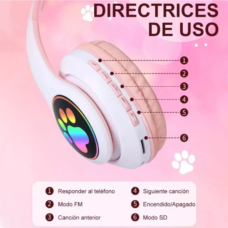 Audífonos Bluetooth De Orejas De Gato Para Niños.