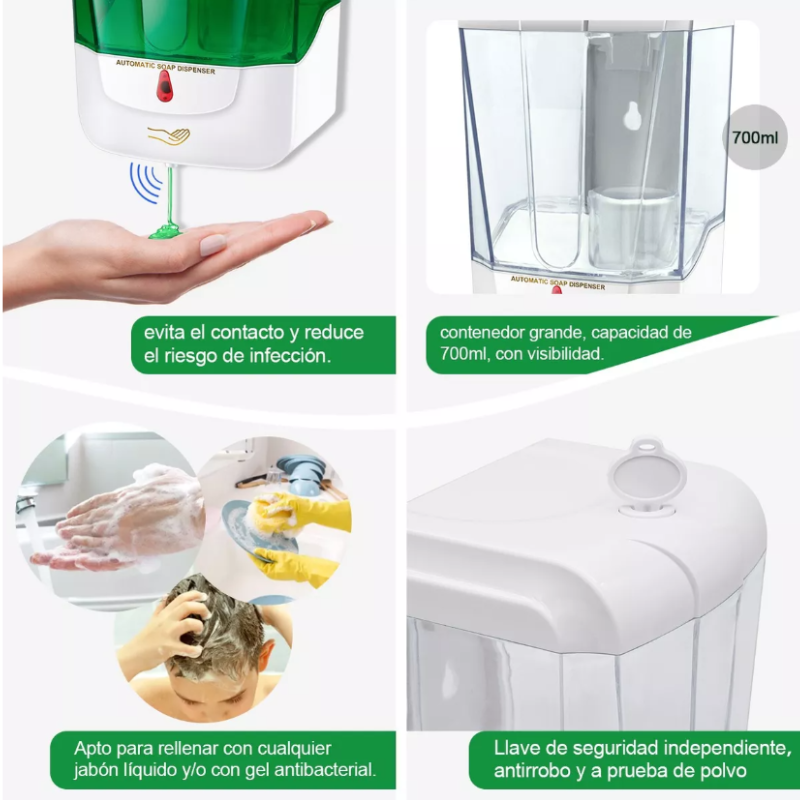 Dispensador Automático De Jabón, Gel Antibacteriano De 700ml.