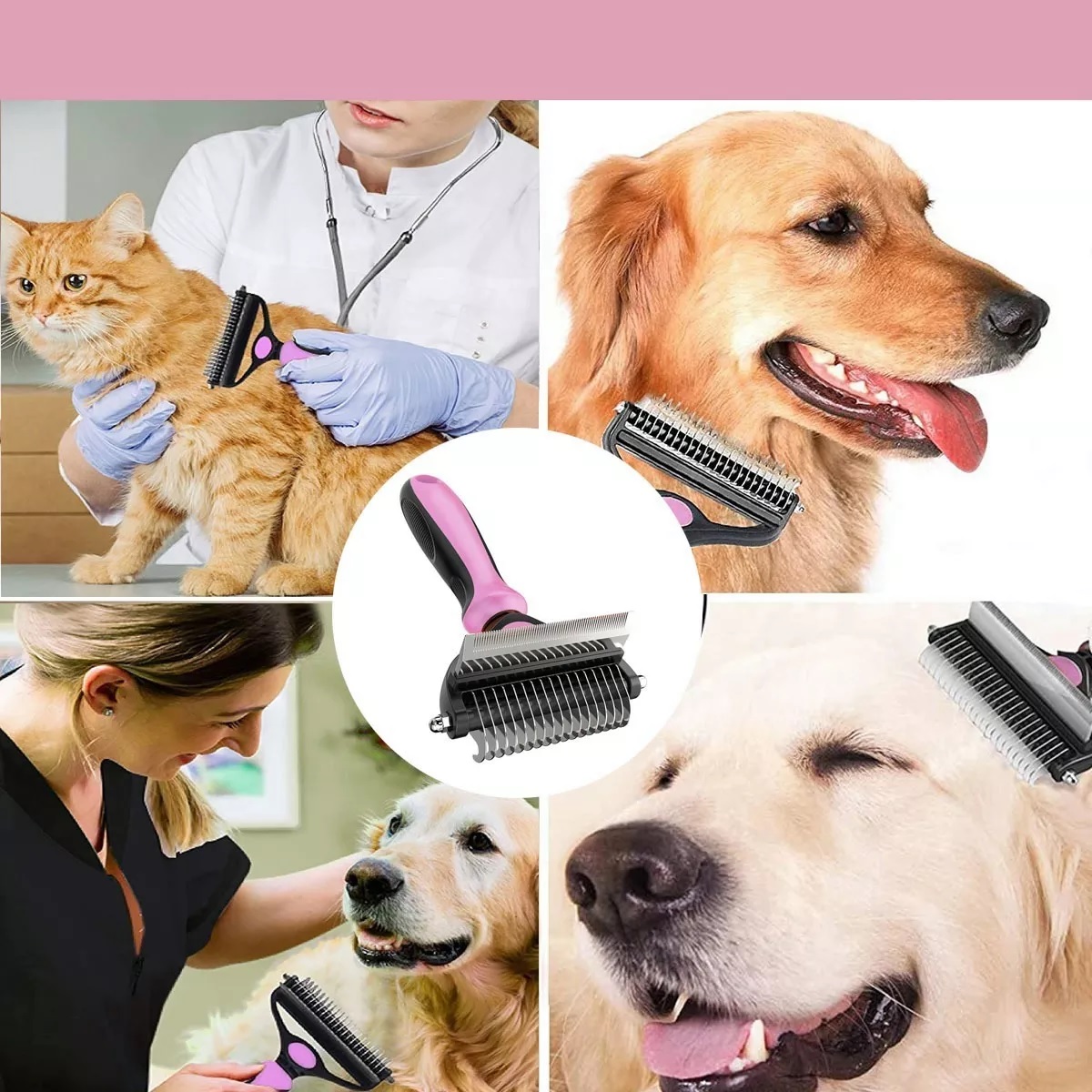 Cepillo Deslanador Perro Gato Peine Mascotas Rosa