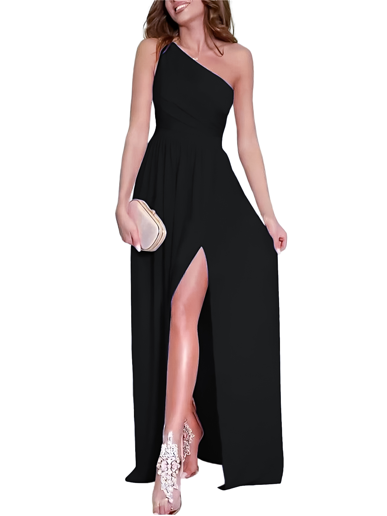 Maxi vestido asimétrico elegante fiesta noche casual dama mujer xally 146 abertura 1 hombro