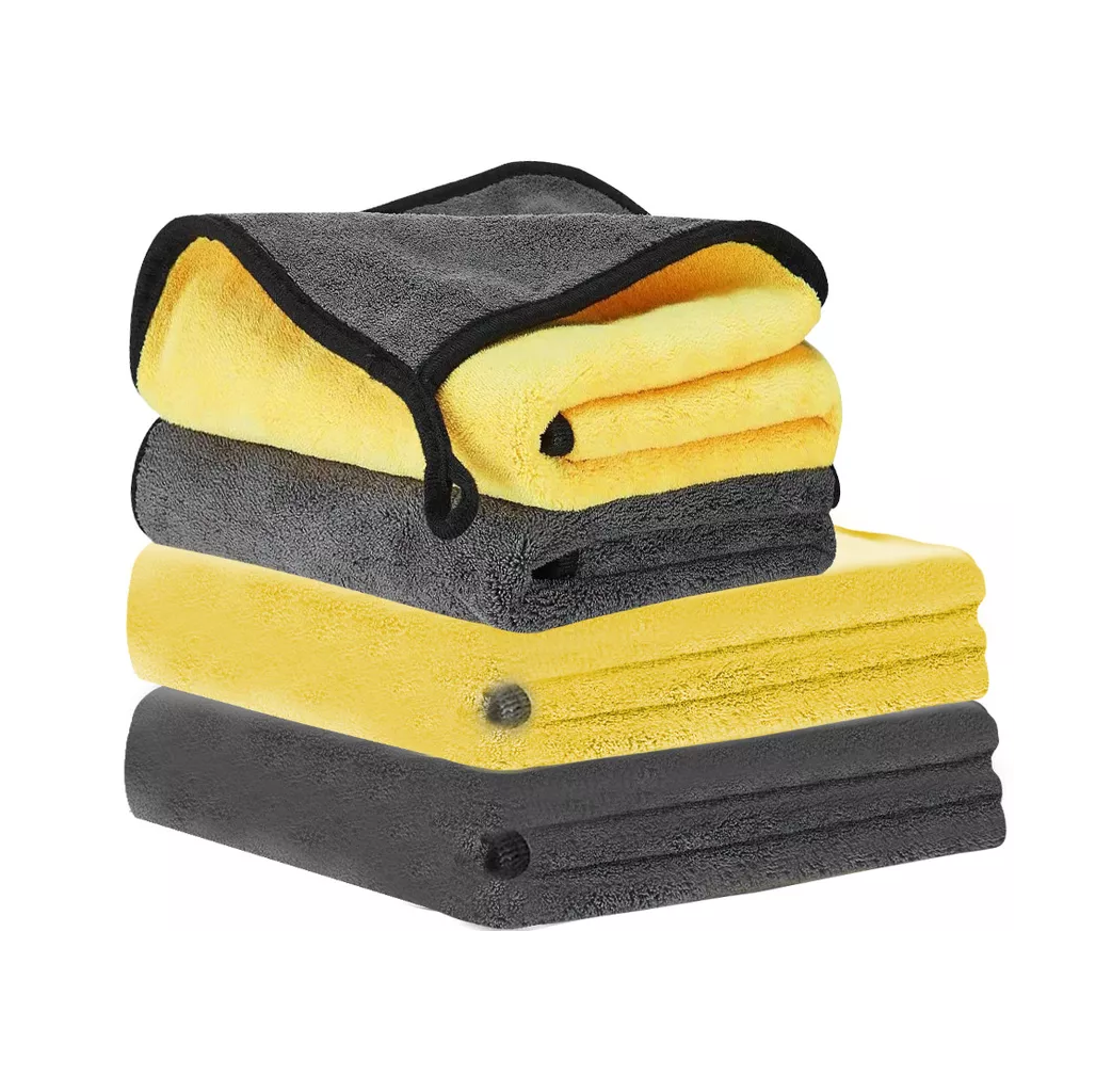 Toallas De Limpieza Gruesas Para Auto De 60x30cm Y 40x30 Amarillo con Gris 4 PIEZAS 