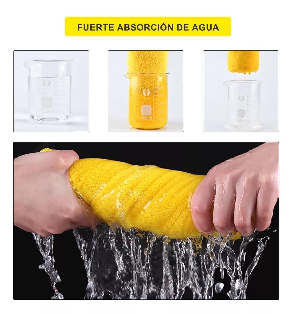 Toallas De Limpieza Gruesas Para Auto De 60x30cm Y 40x30 Amarillo con Gris 4 PIEZAS 