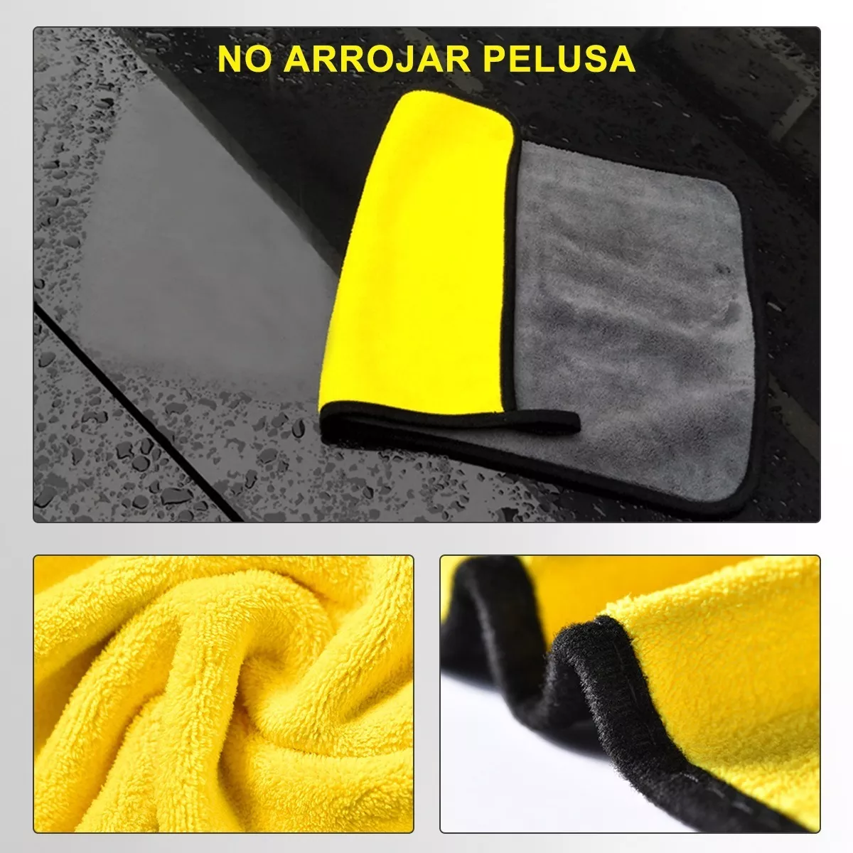 Toallas De Limpieza Gruesas Para Auto De 60x30cm Y 40x30 Amarillo con Gris 4 PIEZAS 
