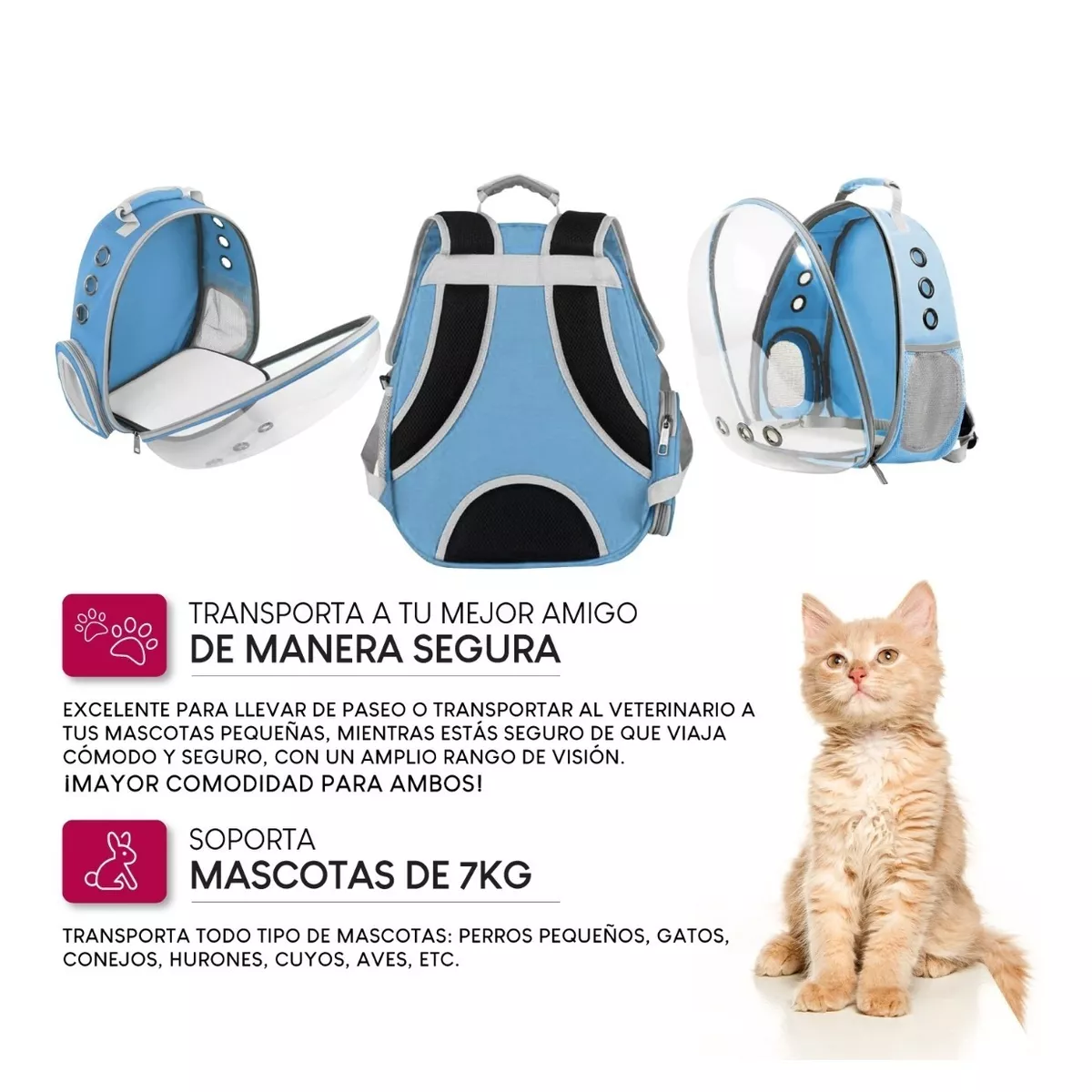 Transportadora De Mascotas Mochila Portátil Azul Claro