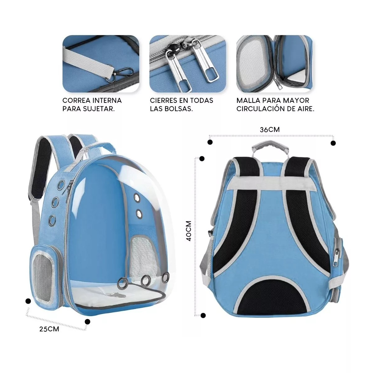 Transportadora De Mascotas Mochila Portátil Azul Claro