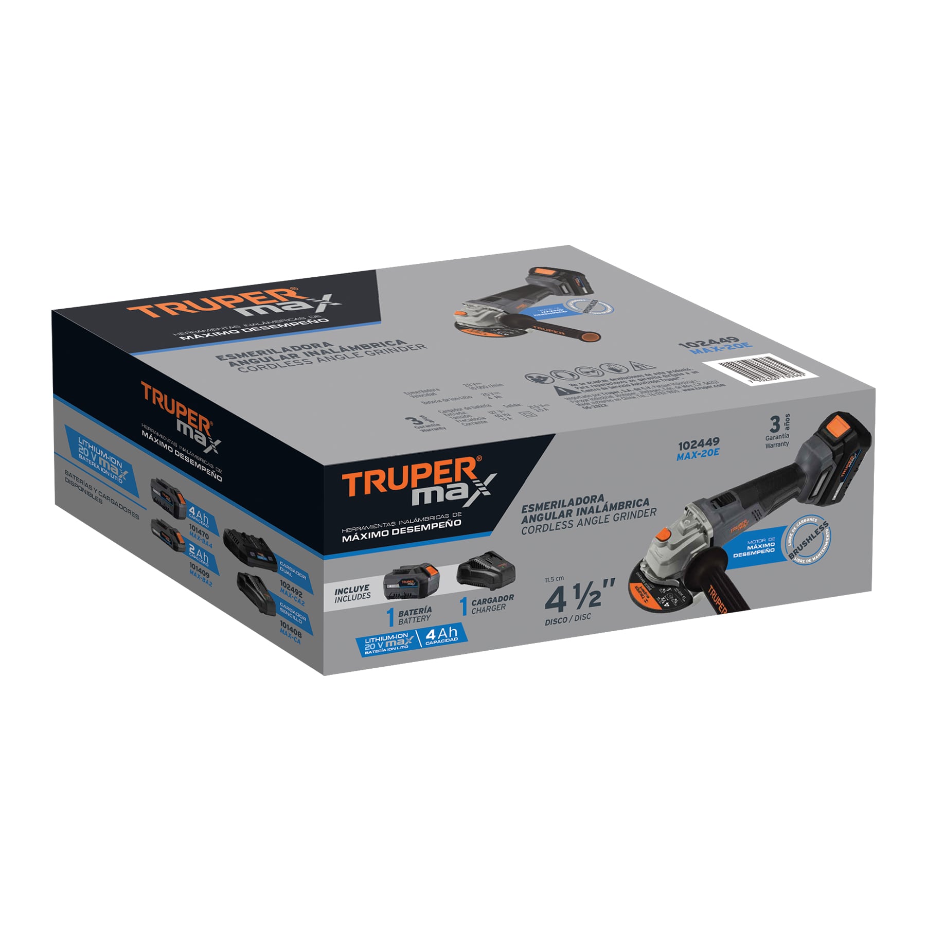Esmeriladora angular inalámbrica 4-1/2", Truper  Pulidora para Corte y Desbaste