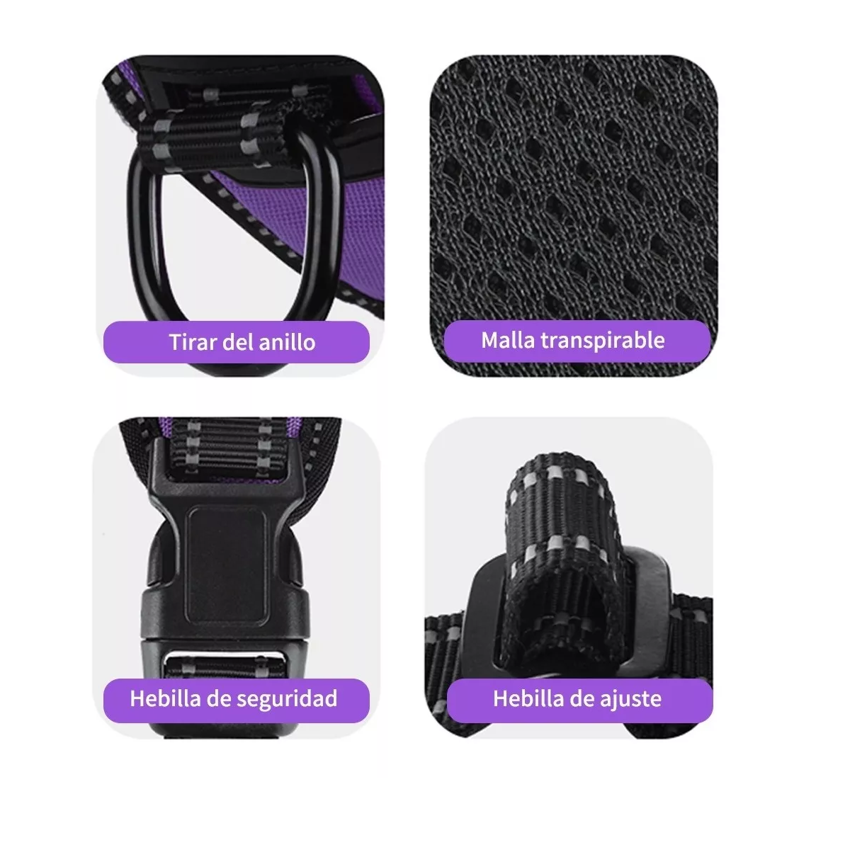 Pechera Arnés Para Perro Regulable Con Bandas Reflectivas Morado XL