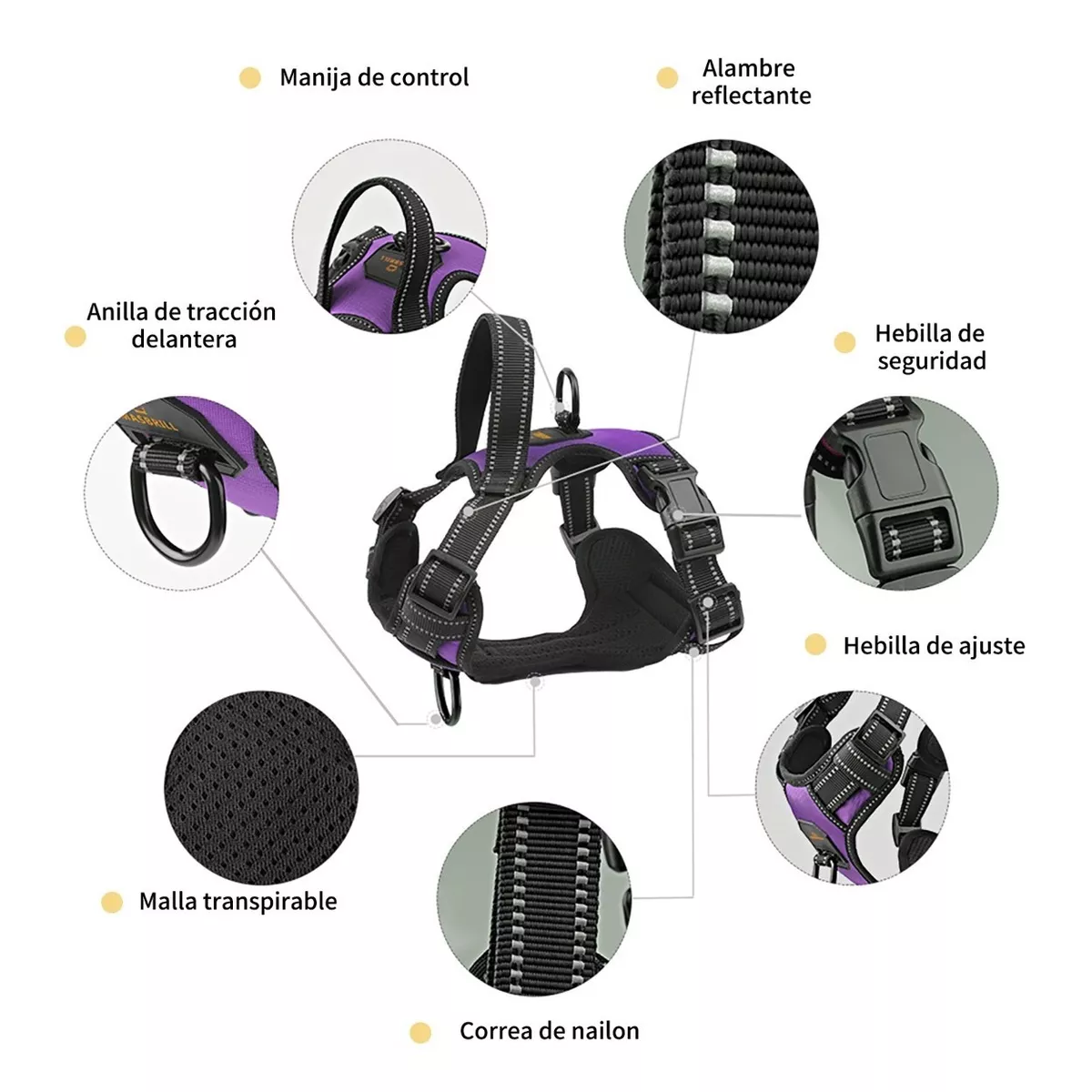 Pechera Arnés Para Perro Regulable Con Bandas Reflectivas Morado XL