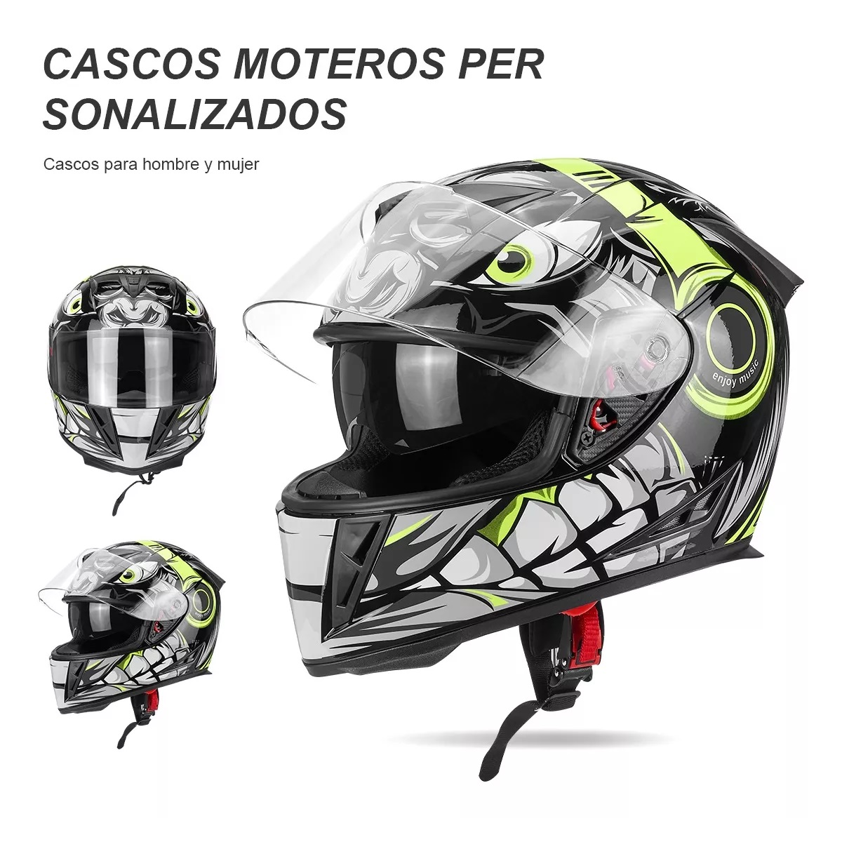 Cascos Abatible Para Moto Antirreflejos Doble Lente Segura Musica