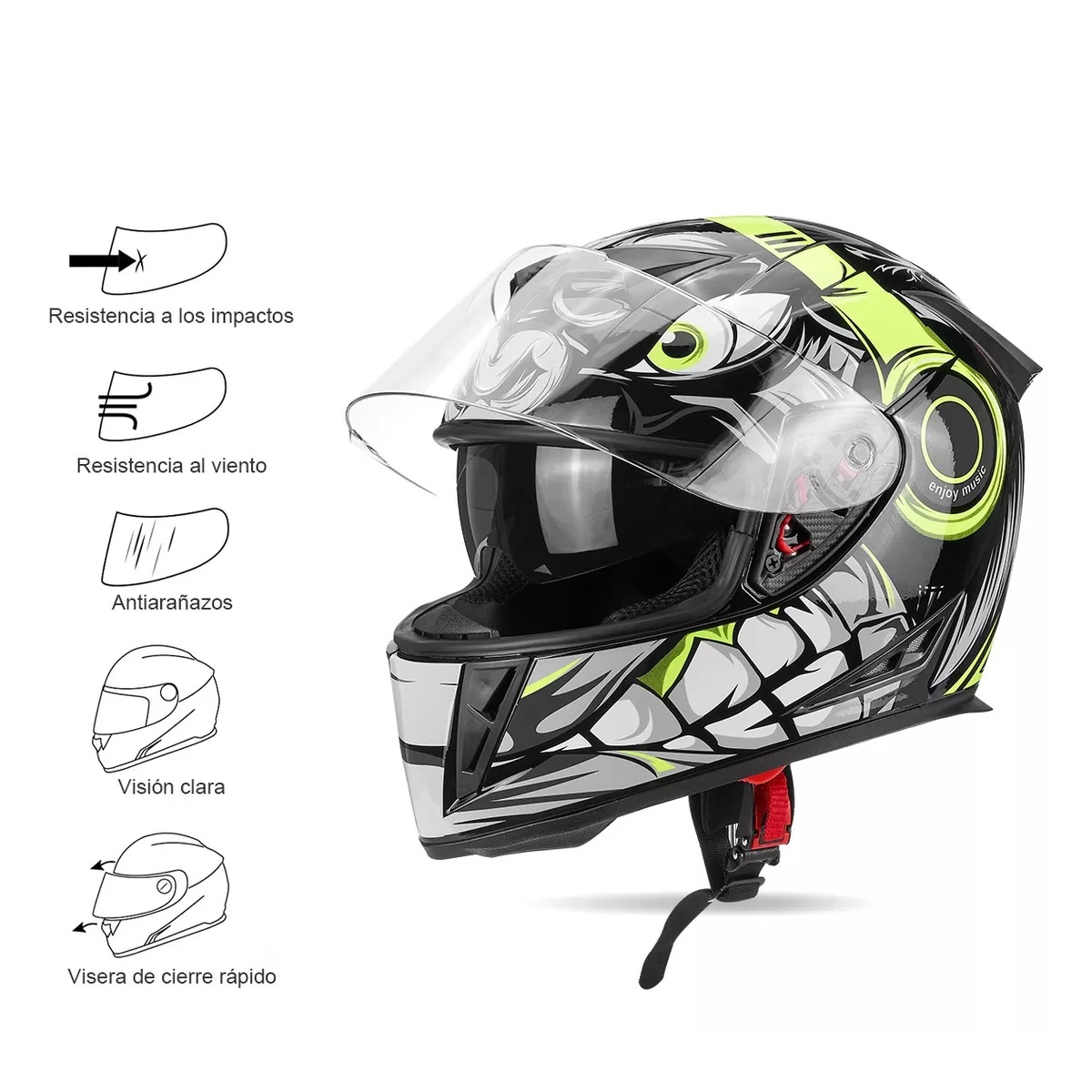 Cascos Abatible Para Moto Antirreflejos Doble Lente Segura Musica