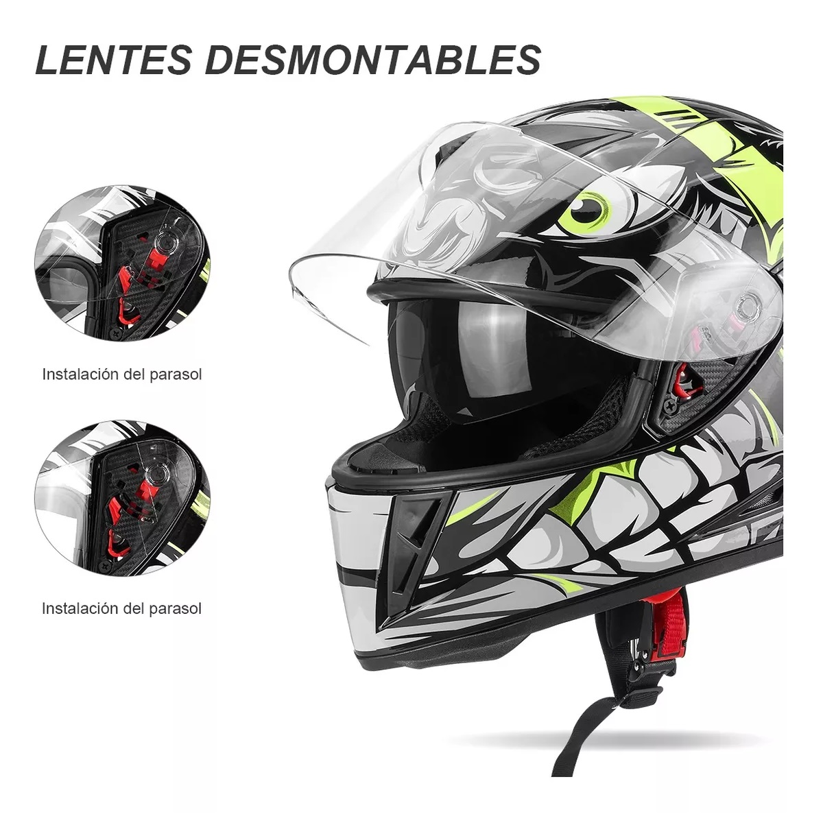 Cascos Abatible Para Moto Antirreflejos Doble Lente Segura Musica