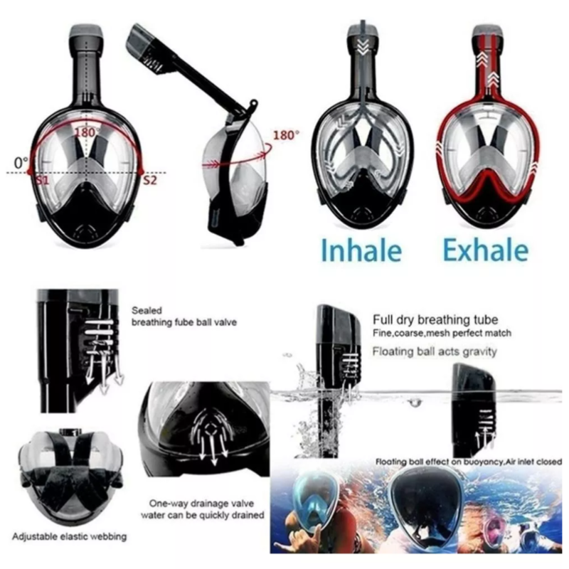 Mascara Snorkel Ninja Visores Buceo Negro.