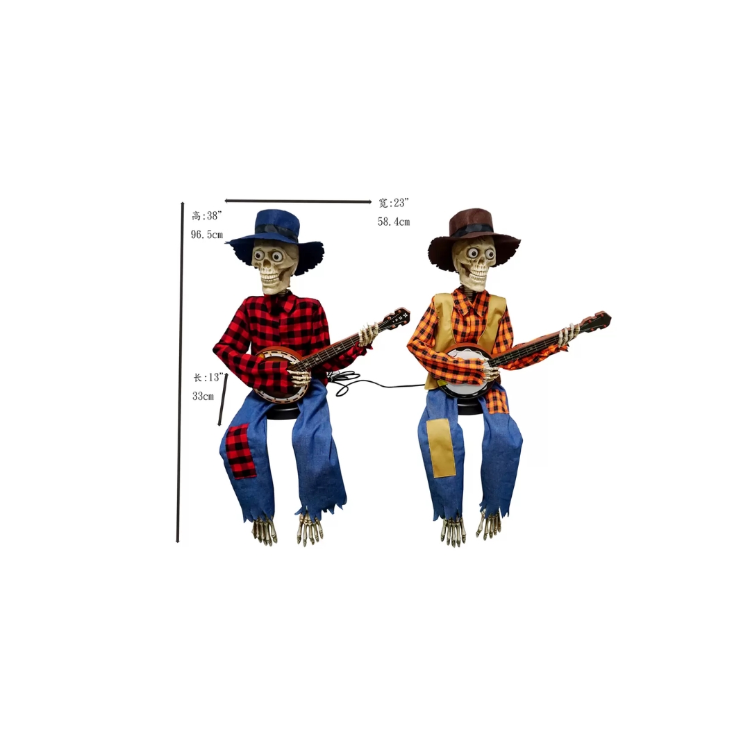 Calaveras Decorativas Musicales Con Banjo Halloween Luces