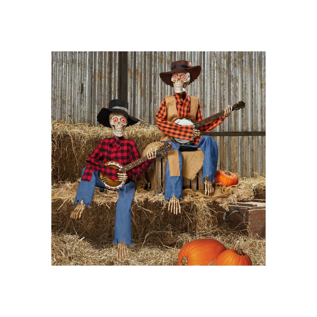 Calaveras Decorativas Musicales Con Banjo Halloween Luces