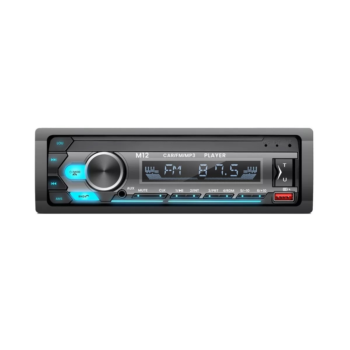 Radio Estéreo para coche 1 DIN M12 con Bluetooth 5,0, entrada auxiliar,  receptor de unidad principal TF USB, luz colorida, compatible con asistente  de voz, Control por aplicación - AliExpress