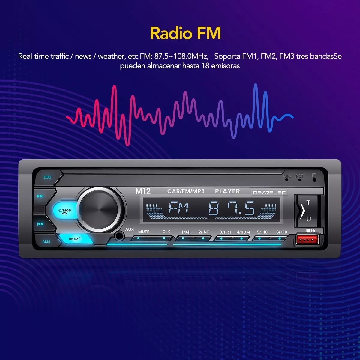 Auto Estéreo Bluetooth 1 Din Asistente Voz 2 Usb Fm Aux Rca