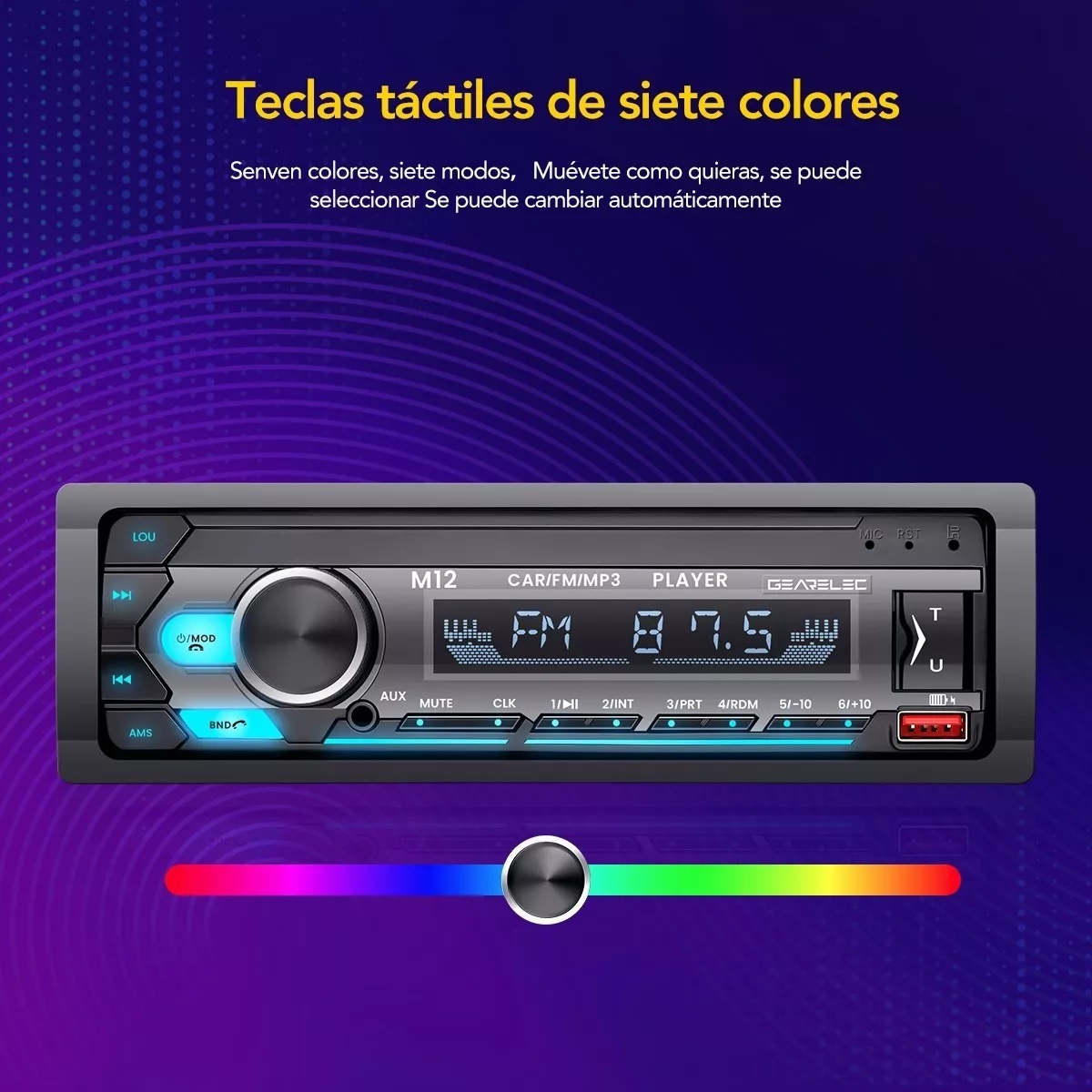 Auto Estéreo Bluetooth 1 Din Asistente Voz 2 Usb Fm Aux Rca