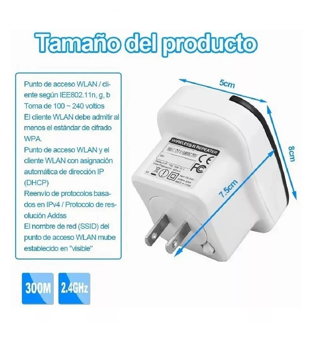 Repetidor Extensor De Señal Wifi De 300 Mbps Blanco con Negro