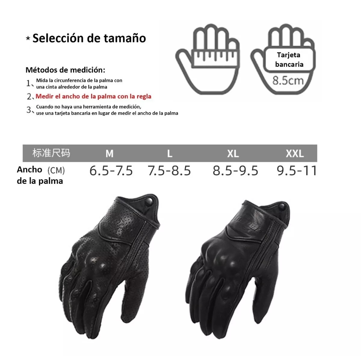 Guantes De Moto 100% Piel De Cabra Para Pantallas Táctiles Negro L Perforado