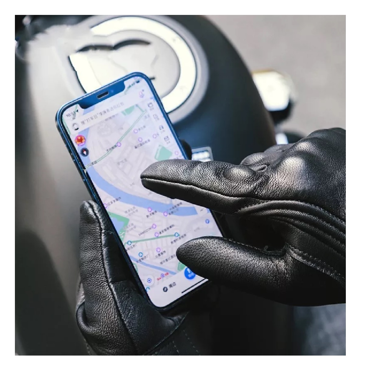 Guantes De Moto 100% Piel De Cabra Para Pantallas Táctiles Negro L Liso 