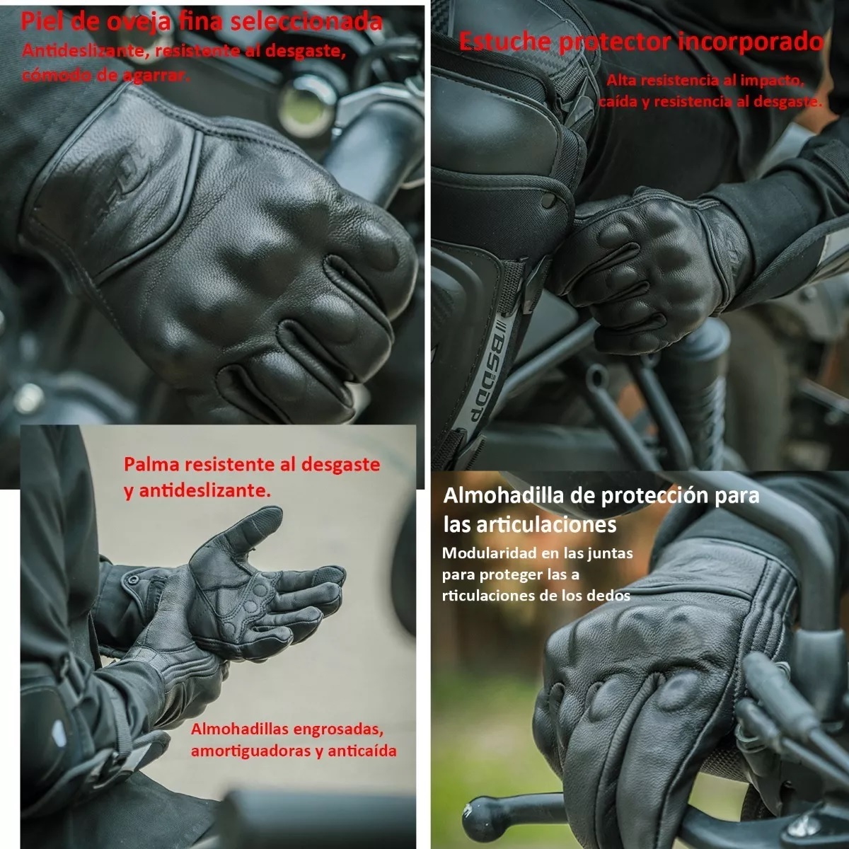 Guantes De Moto 100% Piel De Cabra Para Pantallas Táctiles Negro L Liso 