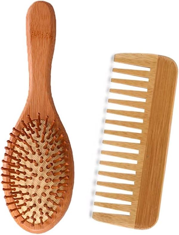 Kit Cepillo Ovalado y Peine  de bambú Para el Cabello 