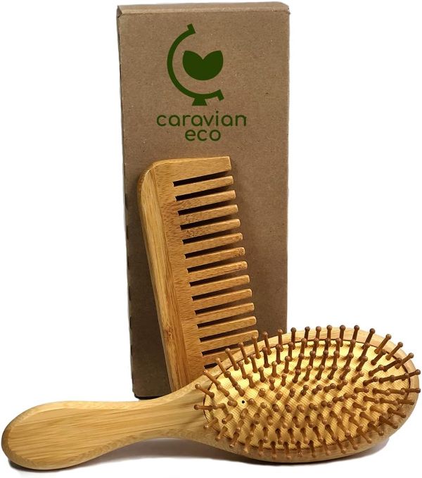 Kit Cepillo Ovalado y Peine  de bambú Para el Cabello 