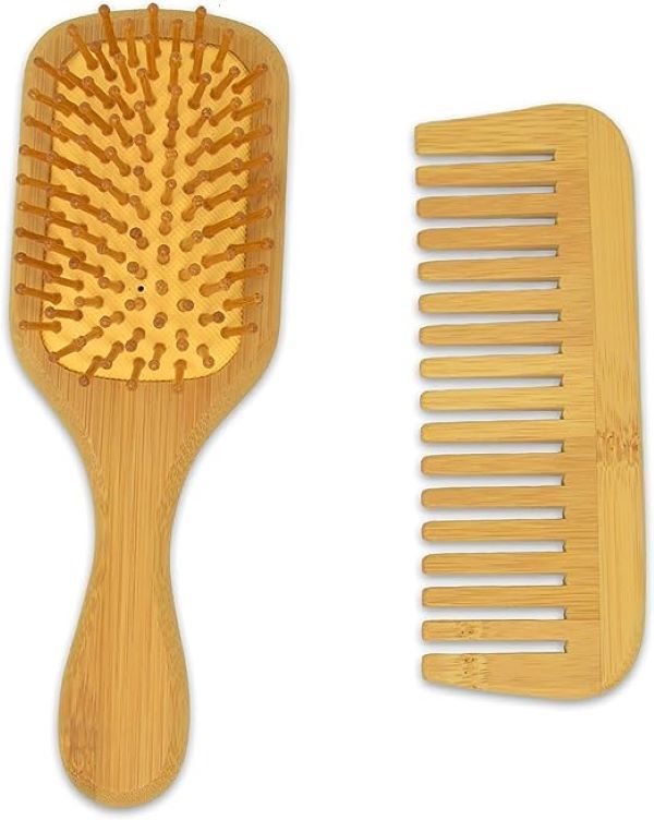Kit Cepillo cuadrado y Peine de bambú Para el Cabello 