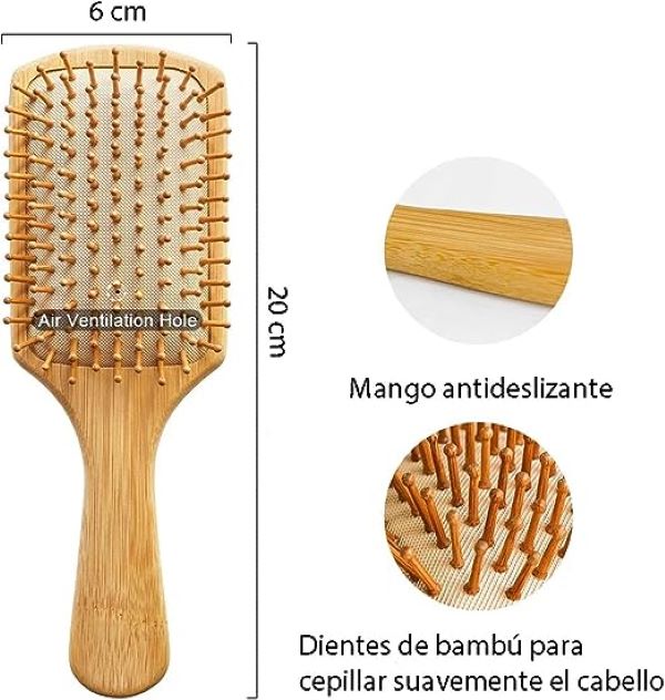 Kit Cepillo cuadrado y Peine de bambú Para el Cabello 