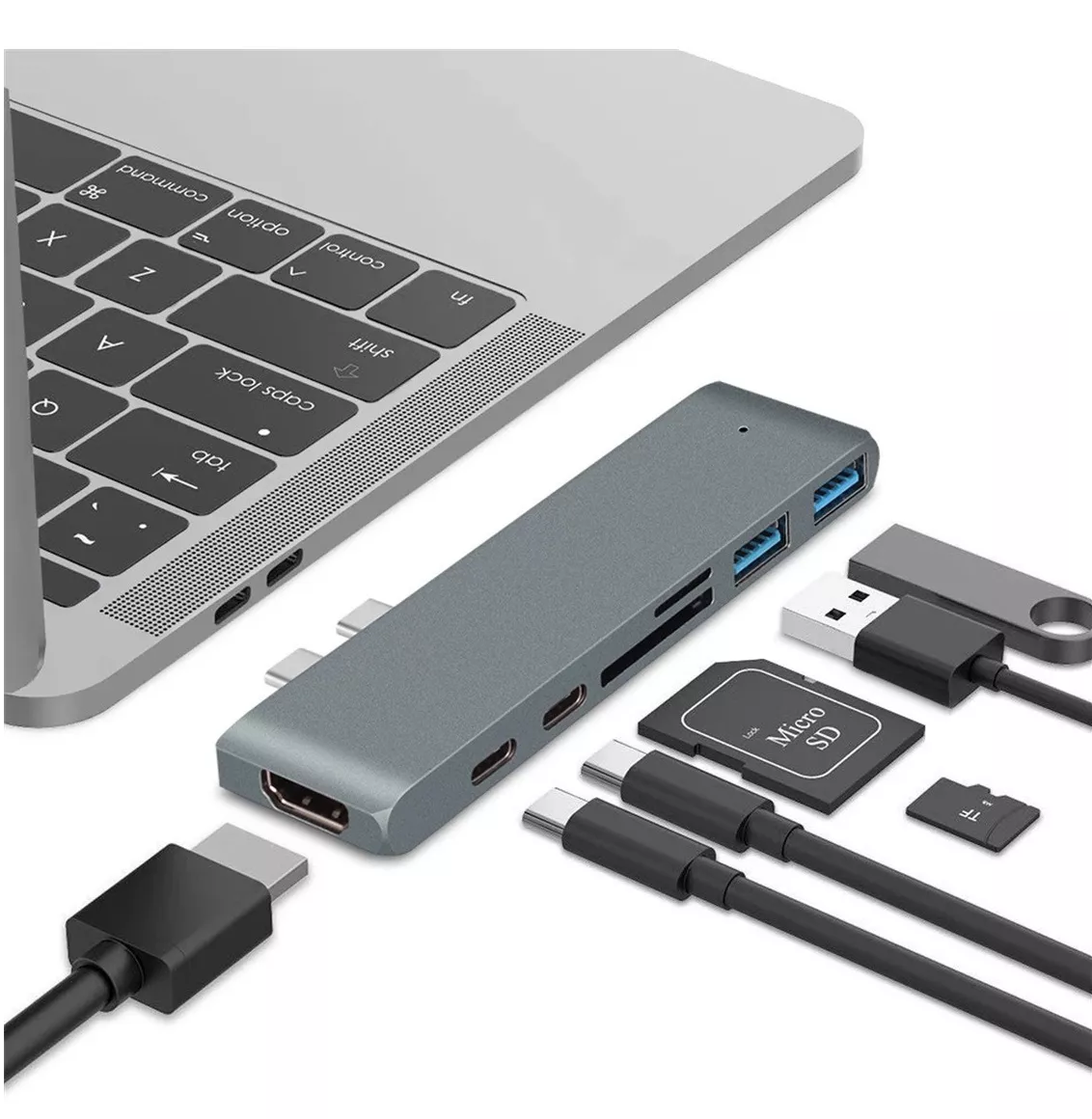 Adaptador Usb C Hub Thunderbolt 3 Hdmi Para Macbook Pro/air Gris