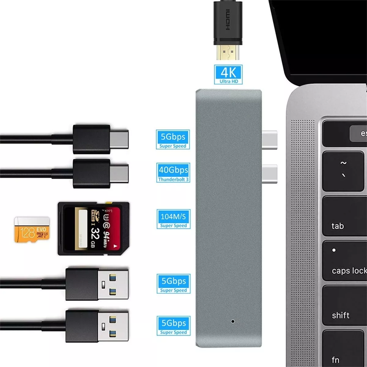 Adaptador Usb C Hub Thunderbolt 3 Hdmi Para Macbook Pro/air Gris