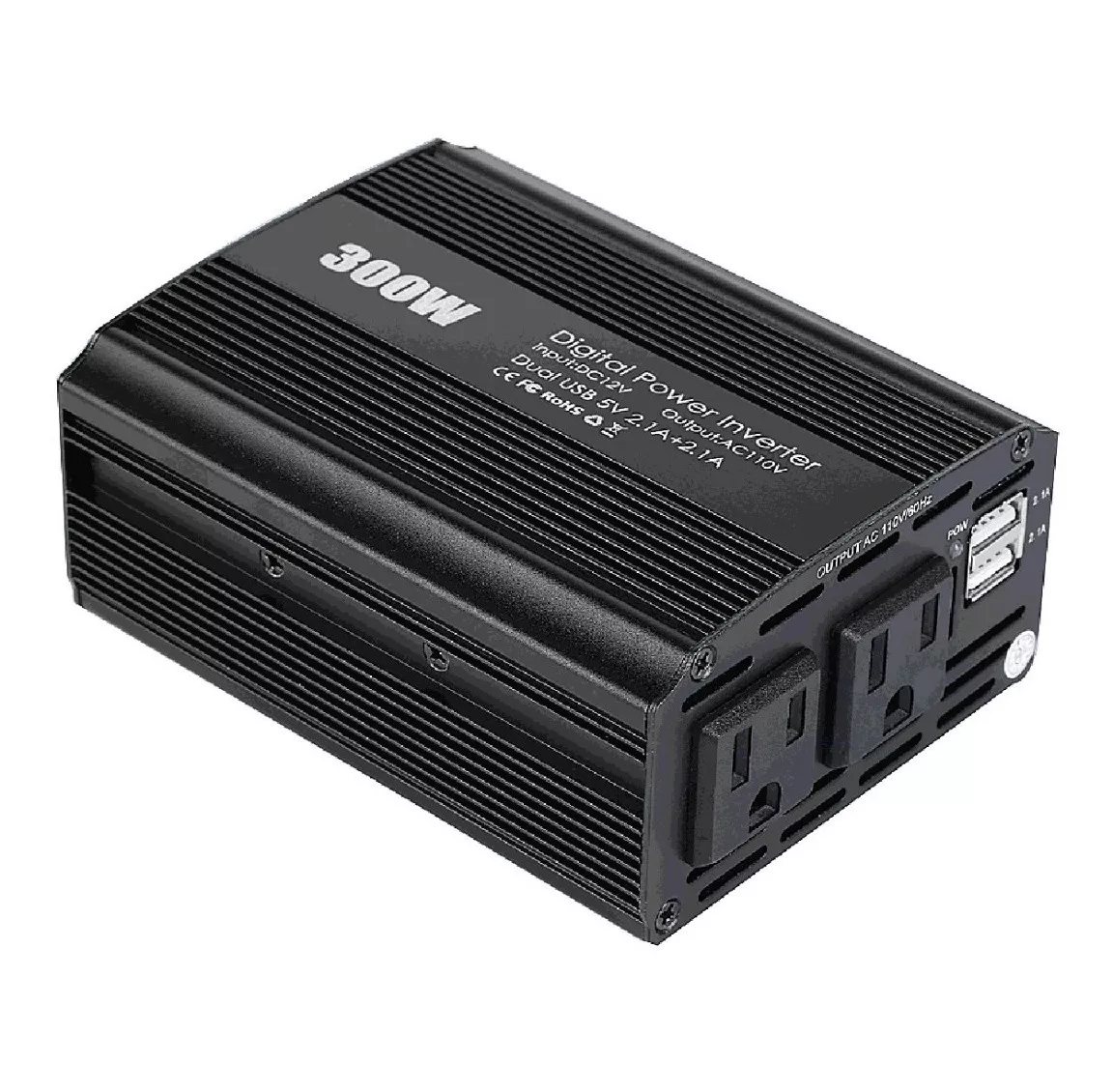 Inversor De Corriente Para Auto 12v A 110v 300w 2 Ca Y 2 Usb Negro