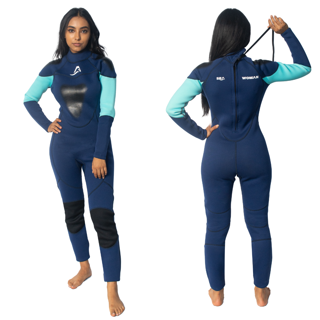 Traje de Neopreno Wetsuit para Mujer Sea Woman de 3mm Cuerpo Completo Deportes Acuáticos Modelo Azul Marino Liso SEAPEOPLE