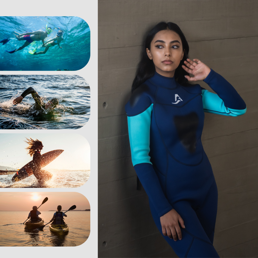 Traje de Neopreno Wetsuit para Mujer Sea Woman de 3mm Cuerpo Completo Deportes Acuáticos Modelo Azul Marino Liso SEAPEOPLE