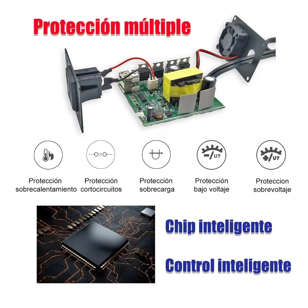 Inversor De Corriente Coche 12v A 110v 300w 2 Ca Y 2 Usb Rojo