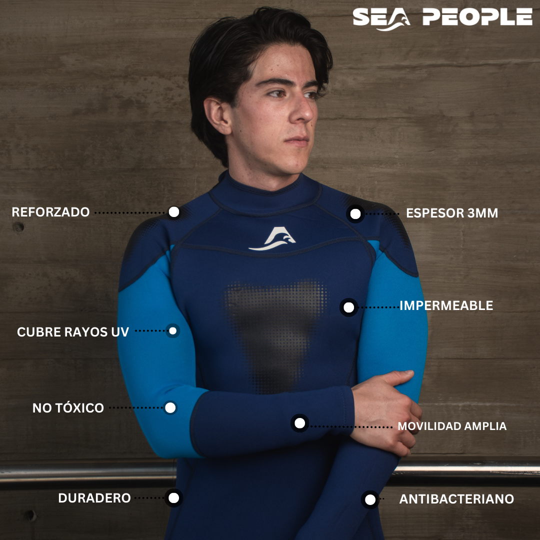 Traje de Neopreno Wetsuit Para Hombre Sea Man de 3mm Cuerpo Completo Modelo Azul Marino SEAPEOPLE