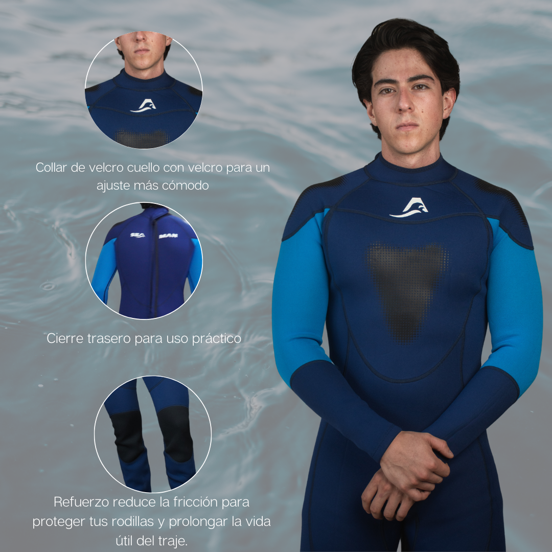 Traje de Neopreno Wetsuit Para Hombre Sea Man de 3mm Cuerpo Completo Modelo Azul Marino SEAPEOPLE