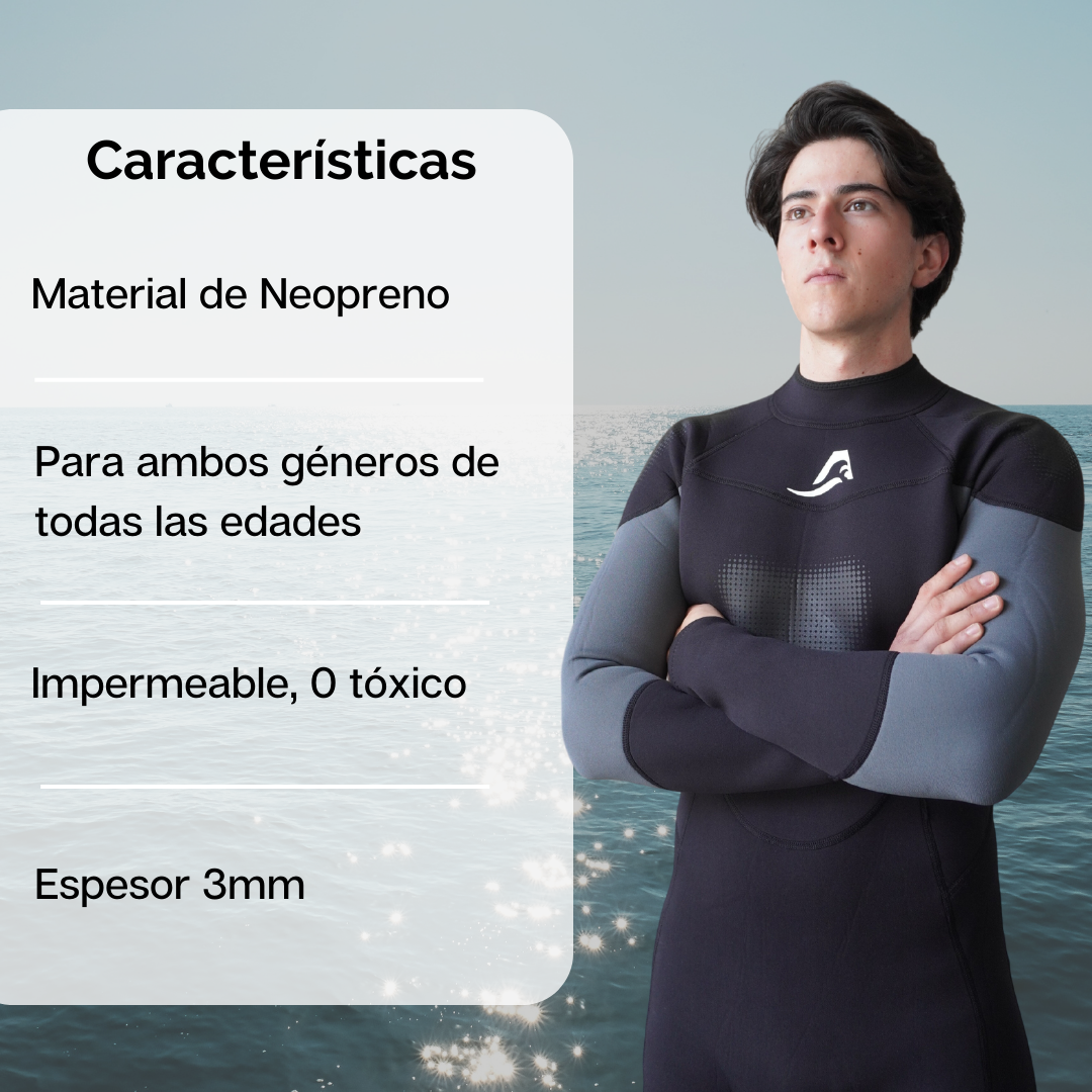 Traje de Neopreno Wetsuit para Hombre Sea Man de 3mm Cuerpo Completo Modelo Negro Liso SEAPEOPLE