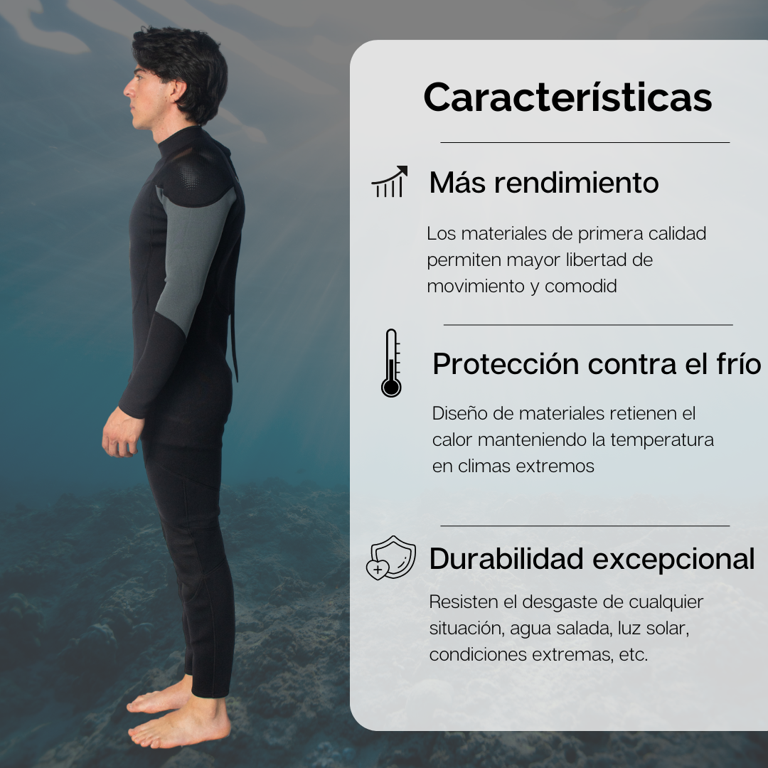 Traje de Neopreno Wetsuit para Hombre Sea Man de 3mm Cuerpo Completo Modelo Negro Liso SEAPEOPLE