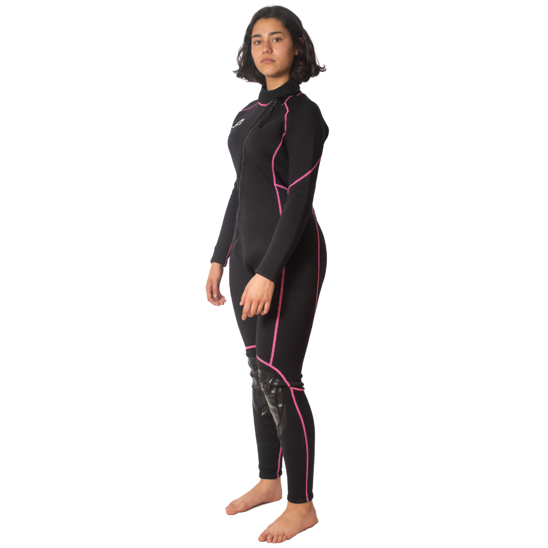 Traje de Neopreno Wetsuit Para Mujer Sea Woman de 3mm Cuerpo Completo Modelo Negro Rayas Rosa SEAPEOPLE