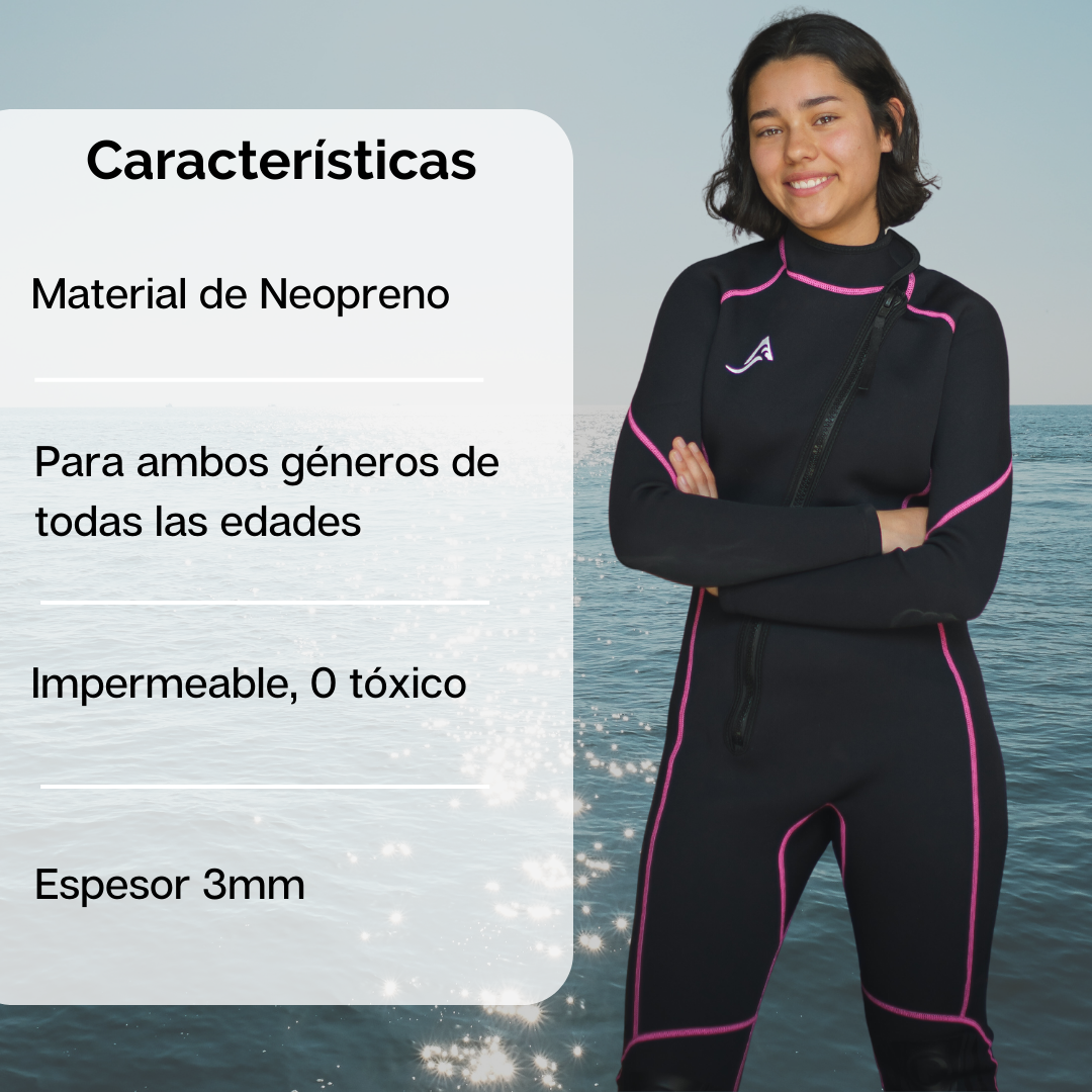 Traje de Neopreno Wetsuit Para Mujer Sea Woman de 3mm Cuerpo Completo Modelo Negro Rayas Rosa SEAPEOPLE
