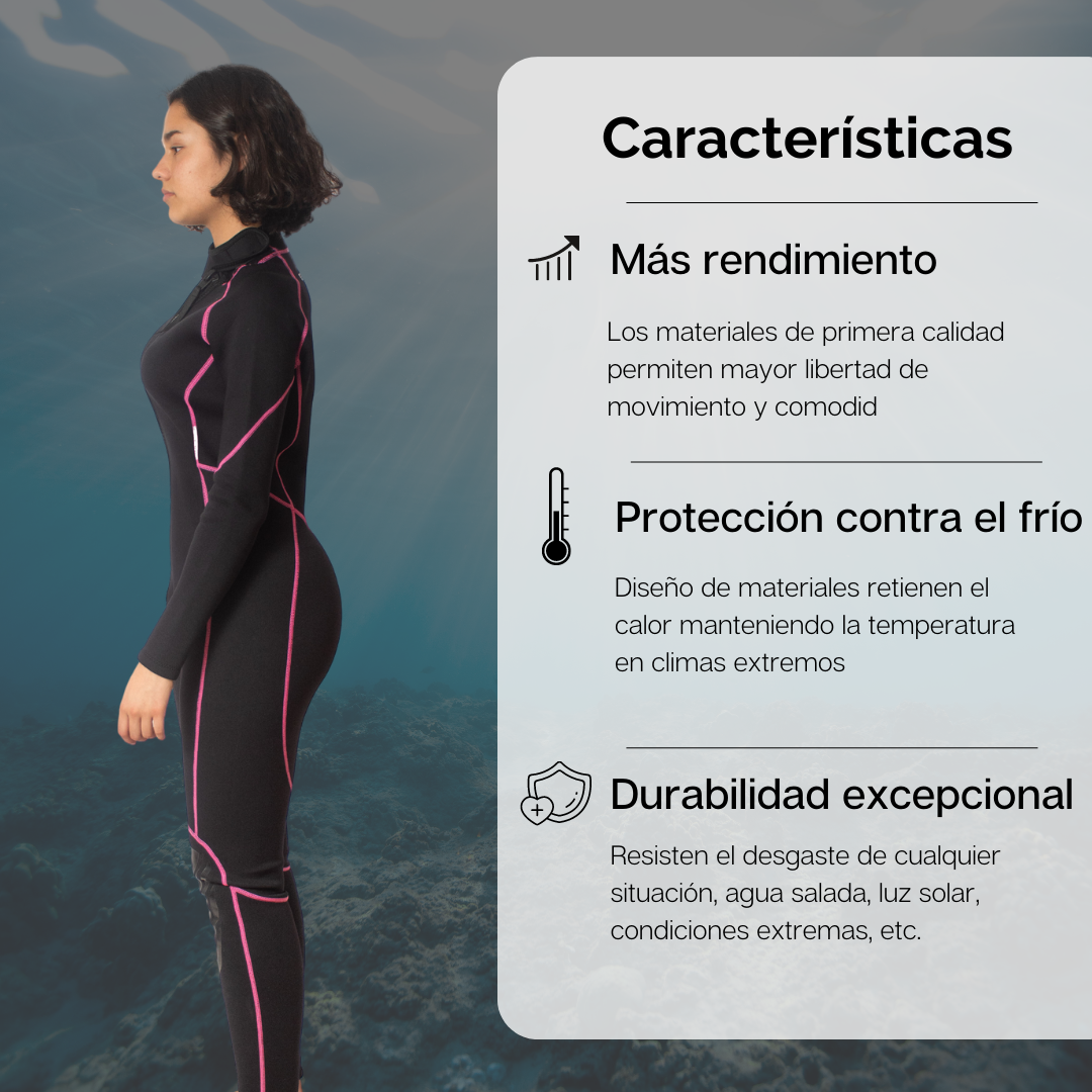 Traje de Neopreno Wetsuit Para Mujer Sea Woman de 3mm Cuerpo Completo Modelo Negro Rayas Rosa SEAPEOPLE