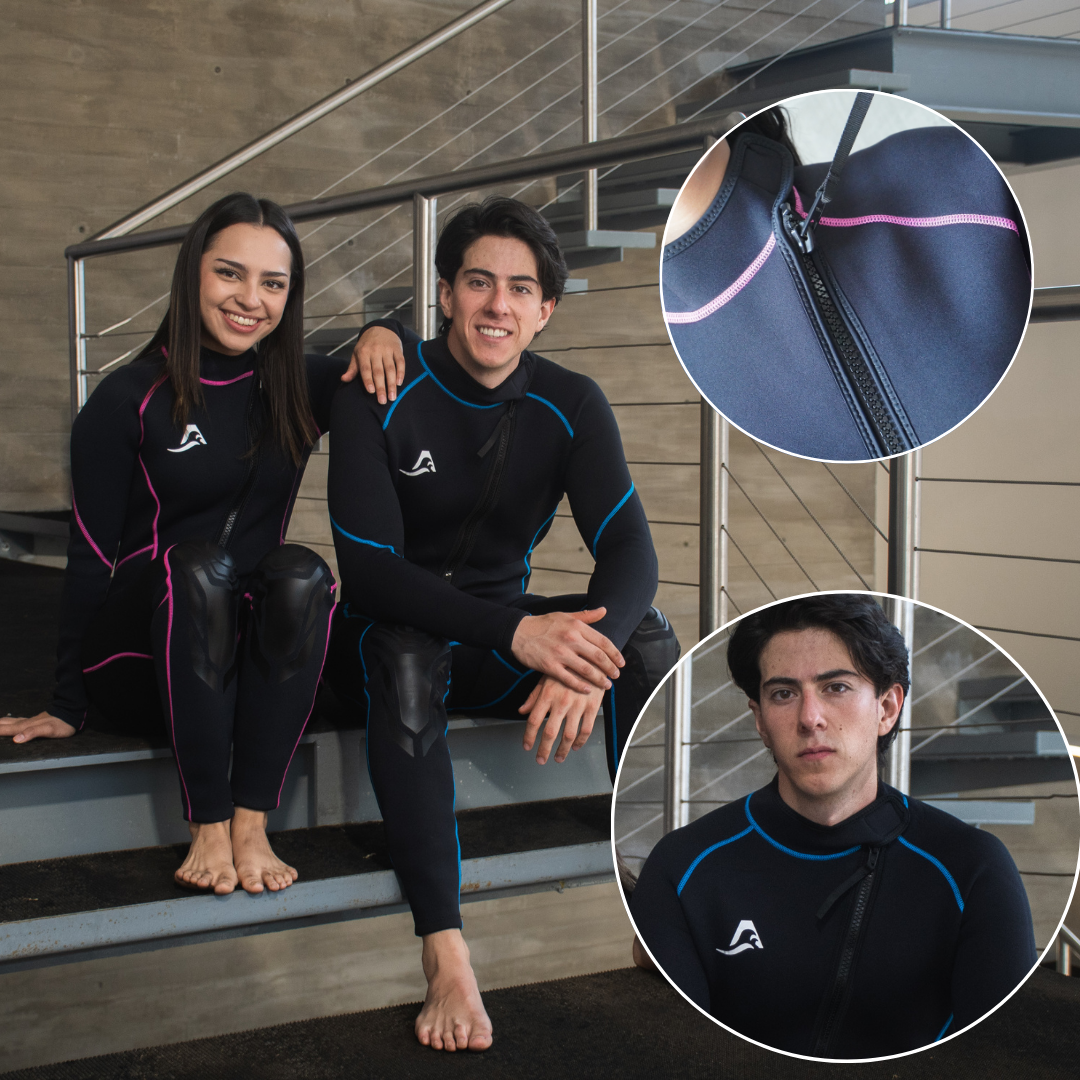 Traje de Neopreno Wetsuit Para Mujer Sea Woman de 3mm Cuerpo Completo Modelo Negro Rayas Rosa SEAPEOPLE