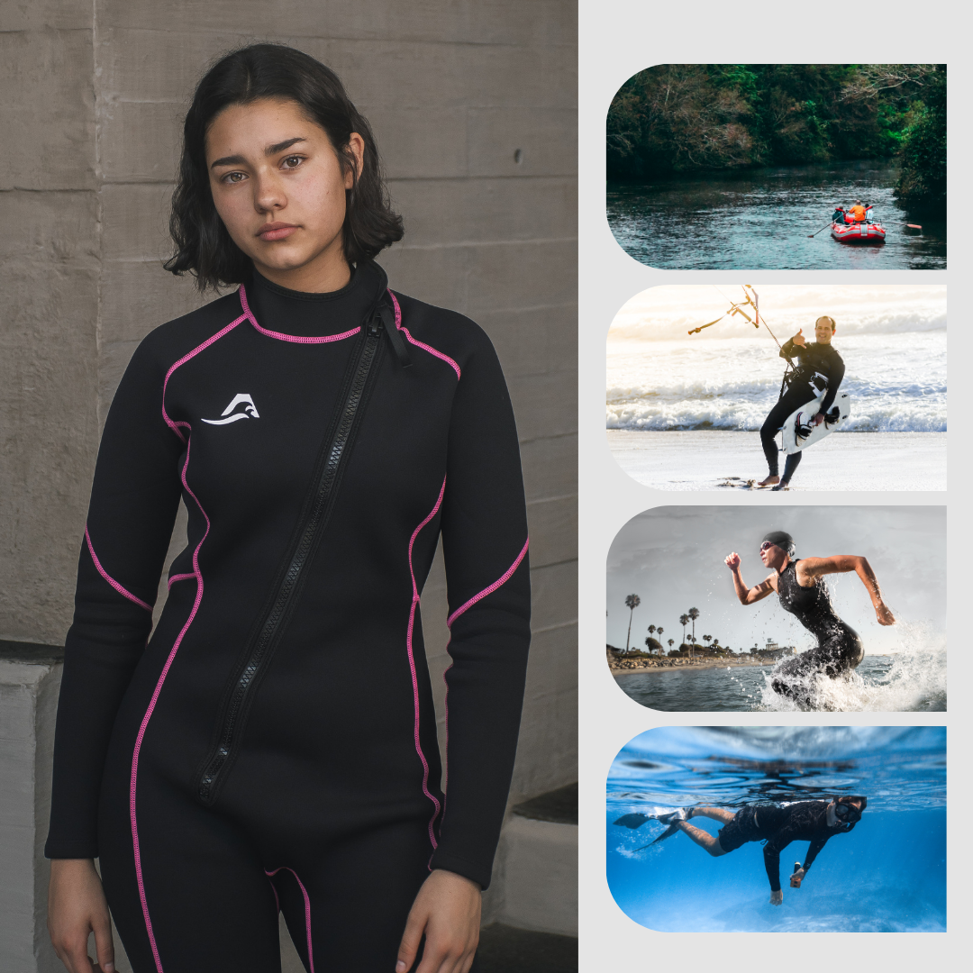 Traje de Neopreno Wetsuit Para Mujer Sea Woman de 3mm Cuerpo Completo Modelo Negro Rayas Rosa SEAPEOPLE