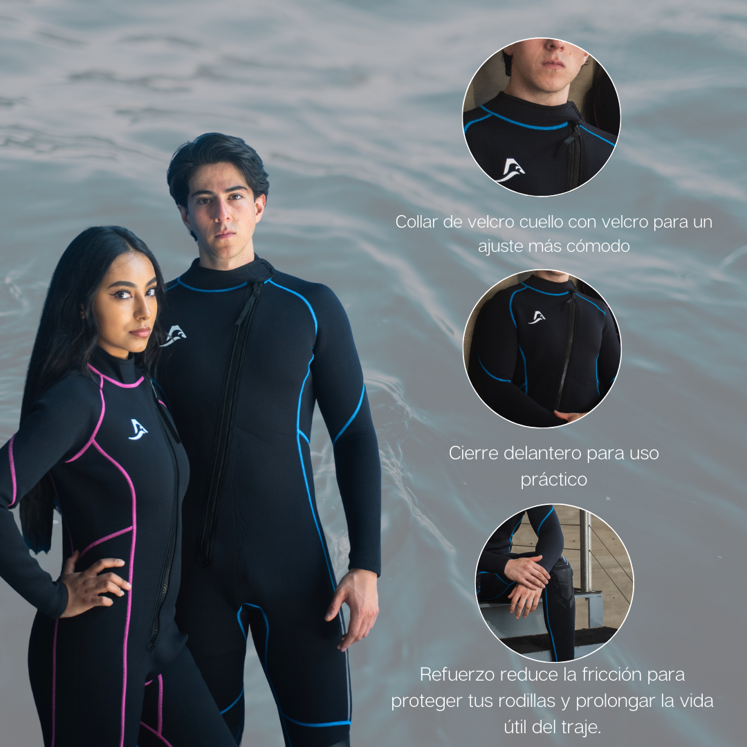 Traje de Neopreno Wetsuit Para Hombre Sea Man de 3mm Cuerpo Completo Modelo Negro Rayas Azul SEAPEOPLE
