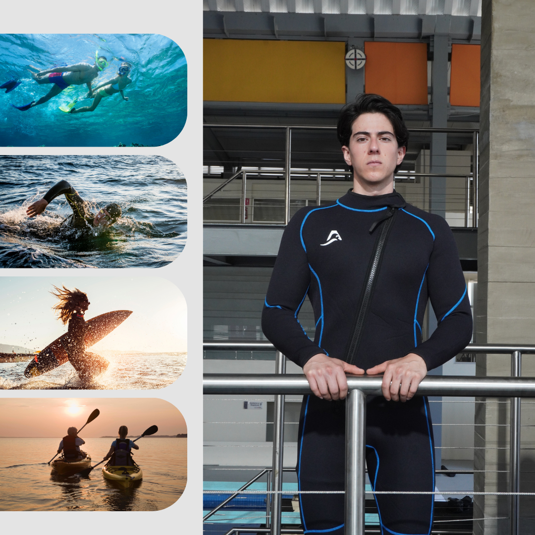Traje de Neopreno Wetsuit Para Hombre Sea Man de 3mm Cuerpo Completo Modelo Negro Rayas Azul SEAPEOPLE