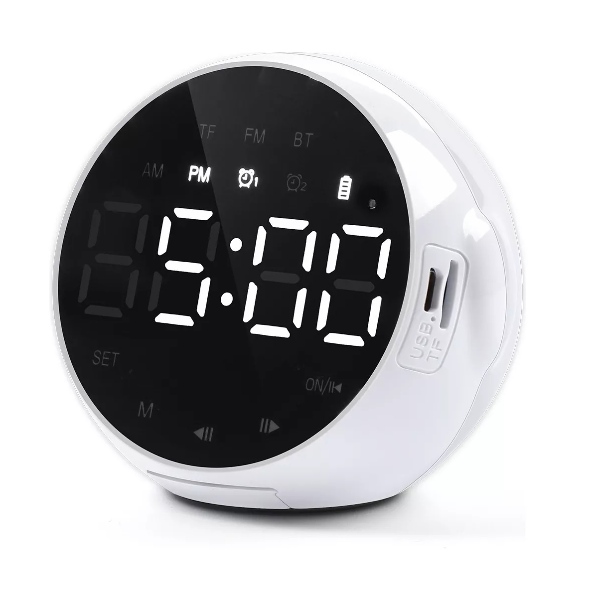 Altavoz Bluetooth Portátil Con Reloj Digital/despertador Blanco